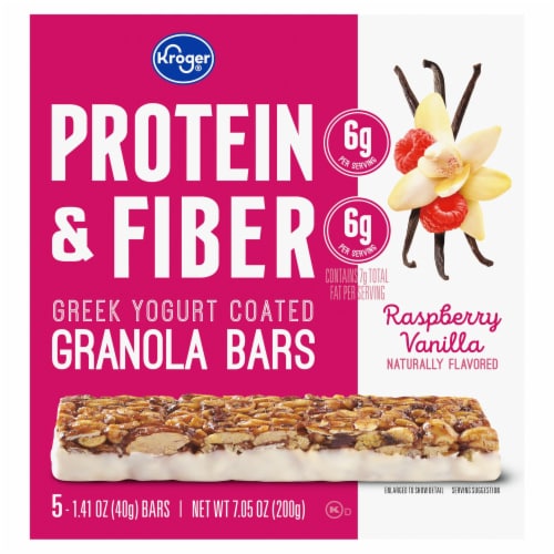 Kroger® Protein & Fiber Raspberry Vanilla Greek Yogurt Coated Granola Bars Perspective: front