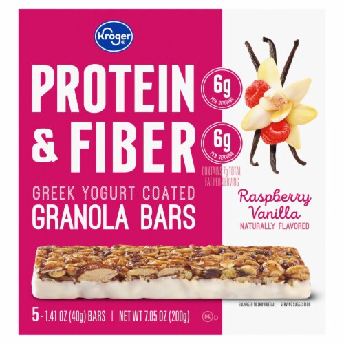 Kroger® Protein & Fiber Raspberry Vanilla Greek Yogurt Coated Granola Bars Perspective: front
