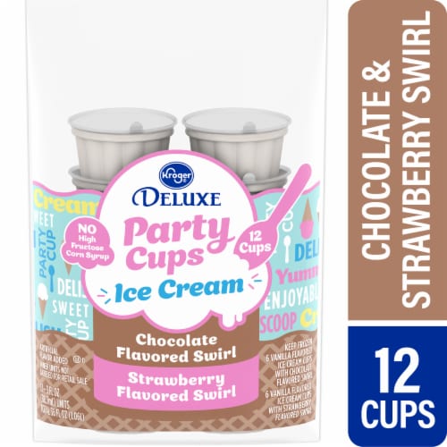 Kroger® Deluxe Chocolate Swirl & Strawberry Swirl Variety Pack Ice Cream Party Cups Perspective: front