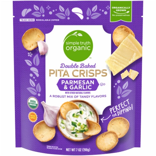 Simple Truth Organic™ Parmesan & Garlic Double Baked Pita Crisps Perspective: front