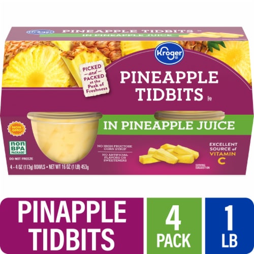 Kroger® Pineapple Tidbits Cups in 100% Pineapple Juice Perspective: front