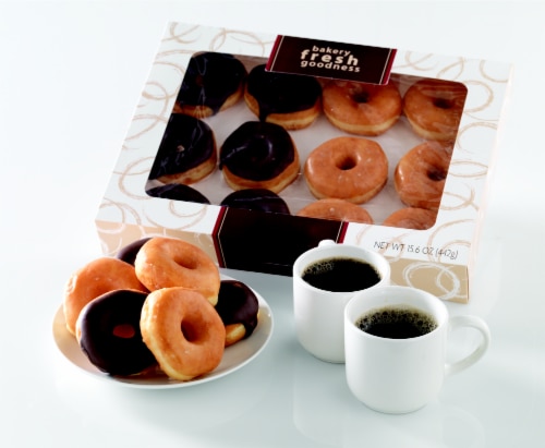 Bakery Fresh Goodness Glazed & Chocolate Iced Donuts Perspective: front