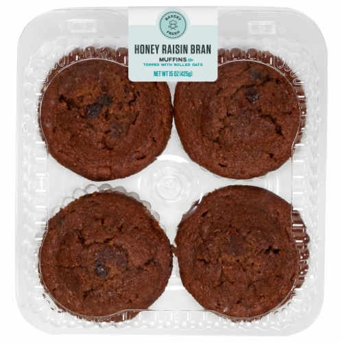 Bakery Fresh Honey Raisin Bran Muffins Perspective: front