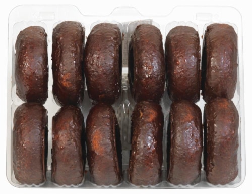 Bakery Fresh Goodness Chocolate Enrobed Cake Donuts Perspective: front