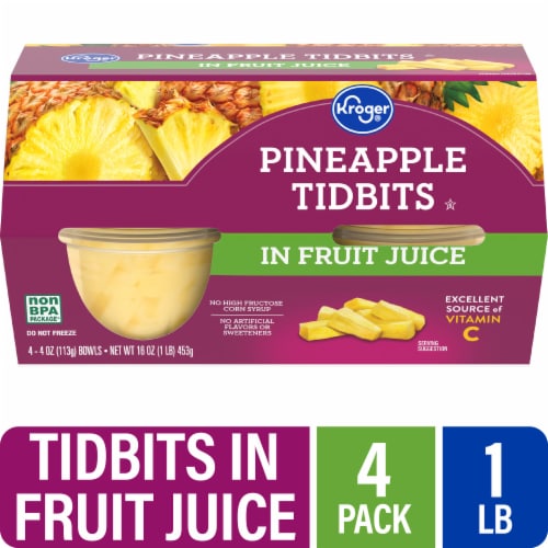 Kroger® 100% Juice Pineapple Tidbits Cups Perspective: front