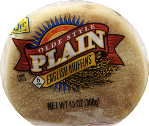 Quality Food Centers Plain English Muffins Perspective: front