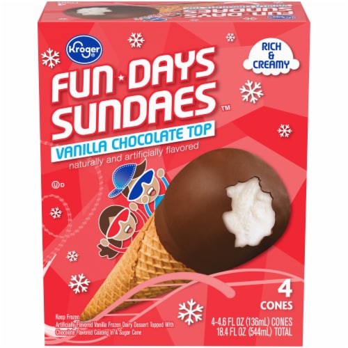 Kroger® Fun Days Sundaes™ Vanilla Chocolate Top Frozen Dairy Dessert Cones Perspective: front