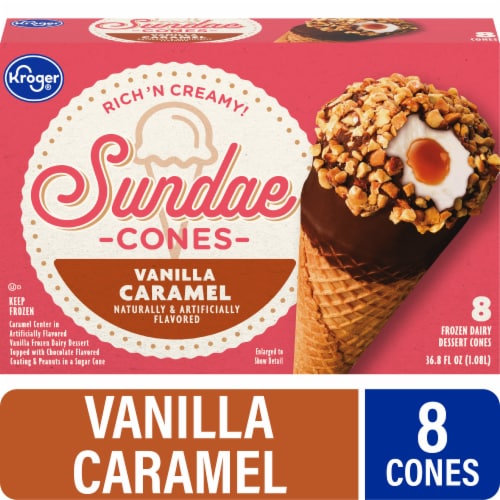 Kroger® Vanilla Caramel Frozen Dairy Dessert Sundae Cones Perspective: front