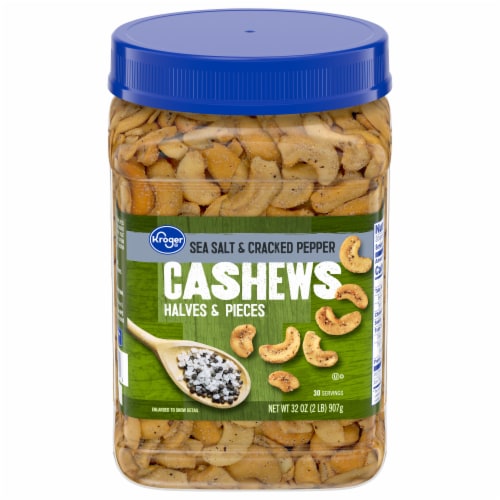 Kroger Seasalt and Cracked Pepper Cashews Perspective: front