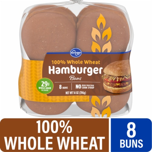 Kroger® 100% Whole Wheat Hamburger Buns Perspective: front
