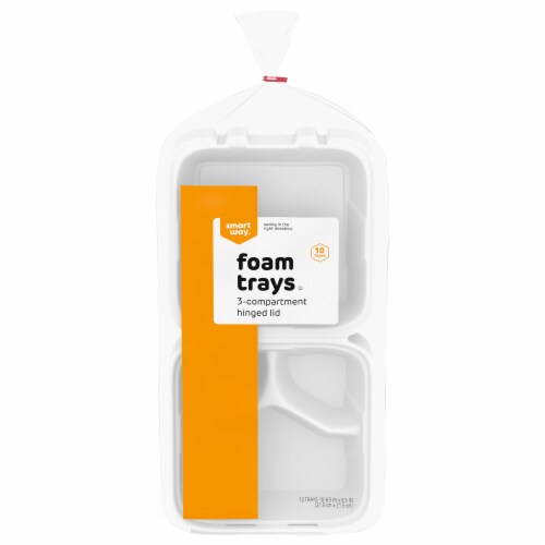 Smart Way™ Foam 3-Compartment Hinged Lid Trays Perspective: front