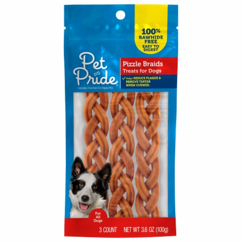 Pet Pride® Rawhide Free Pizzle Braids Dog Treats Perspective: front