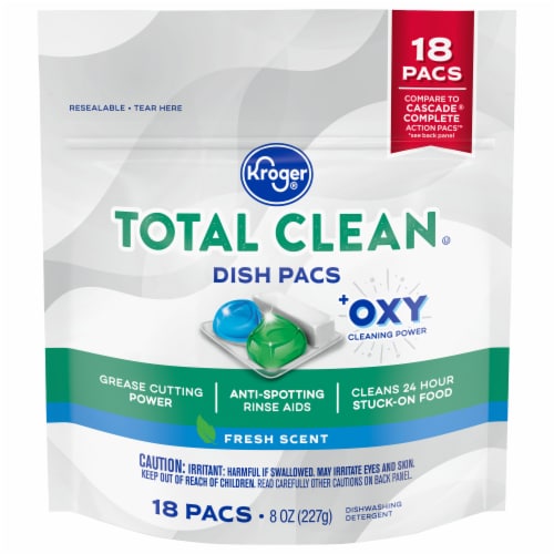 Kroger® Total Clean with Oxy Fresh Scent Dishwasher Detergent Pacs Perspective: front