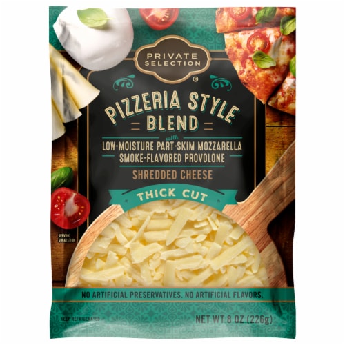 Private Selection® Pizzeria Style Blend Thick Cut Mozzarella Shredded Cheese Perspective: front