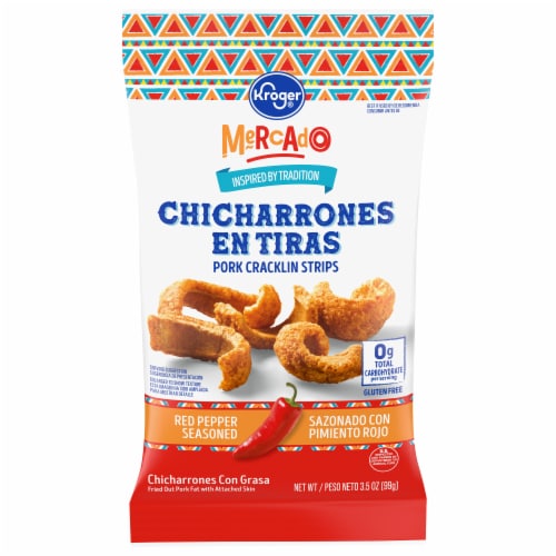 Kroger® Mercado Chicharrones en Tiras Red Pepper Pork Cracklin Strips Perspective: front