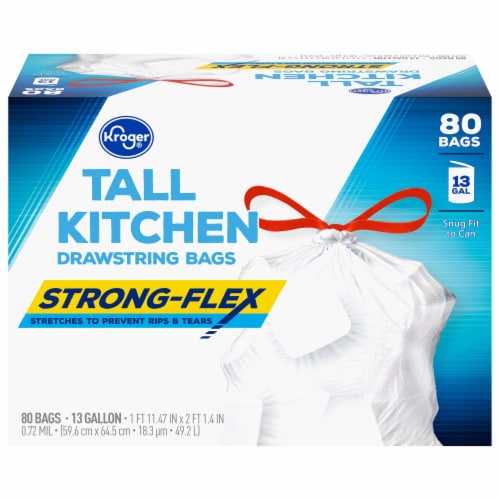 Kroger® Strong-Flex Unscented Tall Kitchen 13 Gallon Drawstring Bags Perspective: front