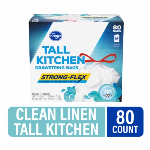 Kroger® Clean Linen Scent Strong-Flex Tall Kitchen 13 Gallon Drawstring Bags Perspective: front