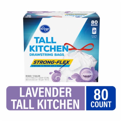 Kroger® Lavender Scent Strong-Flex Tall Kitchen 13 Gallon Drawstring Bags Perspective: front