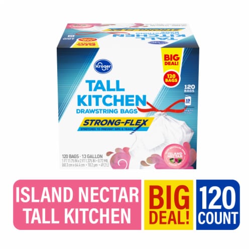 Kroger® Island Nectar Scent Strong-Flex Tall Kitchen 13 Gallon Drawstring Bags Perspective: front
