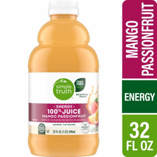 Simple Truth® Energy Mango Passionfruit 100% Juice Bottle Perspective: front