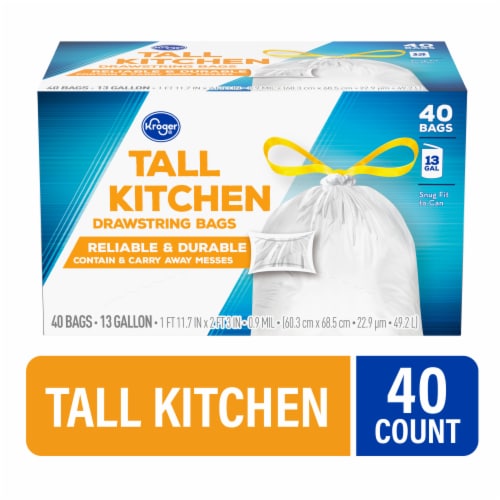 Kroger® Tall Kitchen 13 Gallon Drawstring Trash Bags Perspective: front