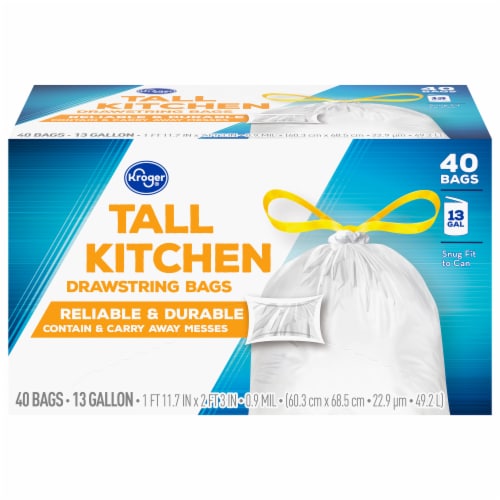 Kroger® Tall Kitchen 13 Gallon Drawstring Trash Bags Perspective: front