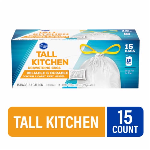 Kroger® Tall Kitchen 13 Gallon Drawstring Trash Bags Perspective: front