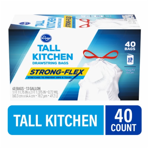 Kroger® 13 Gallon Unscented Strong Flex Tall Kitchen Drawstring Trash Bags Perspective: front
