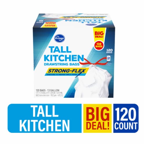 Kroger® Strong-Flex Unscented Tall Kitchen 13 Gallon Drawstring Bags Perspective: front