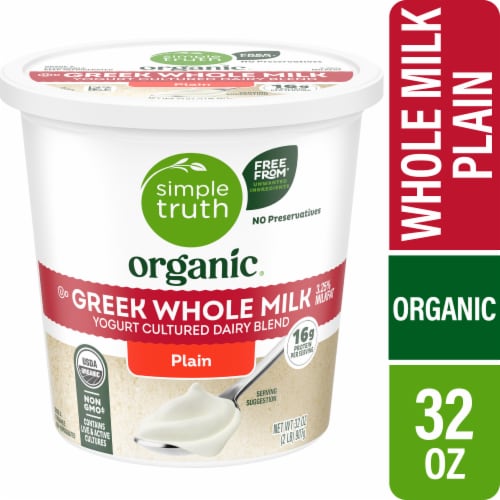 Simple Truth Organic® Plain Whole Milk Greek Yogurt Cultured Dairy Blend Tub Perspective: front