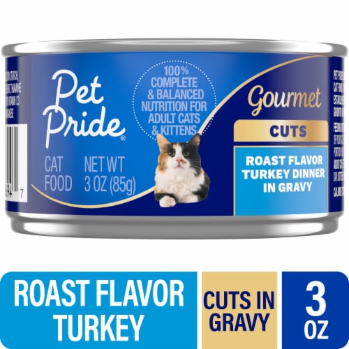 Pet Pride® All Life Stages Wet Cat Food Turkey Dinner in Gravy Cuts Perspective: front