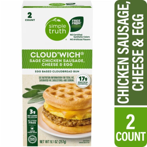 Simple Truth® Cloud'Wich® Sage Chicken Sausage Cheese & Egg Breakfast Sandwiches Perspective: front