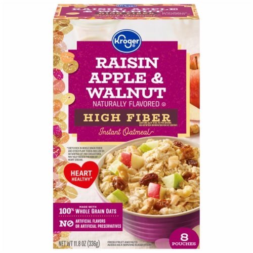 Kroger® Raisin Apple & Walnut High Fiber Instant Oatmeal Perspective: front