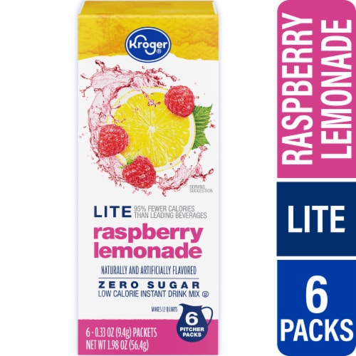 Kroger® Lite Zero Sugar Raspberry Lemonade Instant Drink Mix Packets Perspective: front