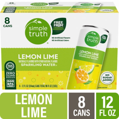 Simple Truth® Lemon Lime Sparkling Seltzer Water Cans Perspective: front