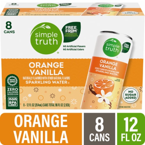 Simple Truth® Orange Vanilla Sparkling Seltzer Water Cans Perspective: front