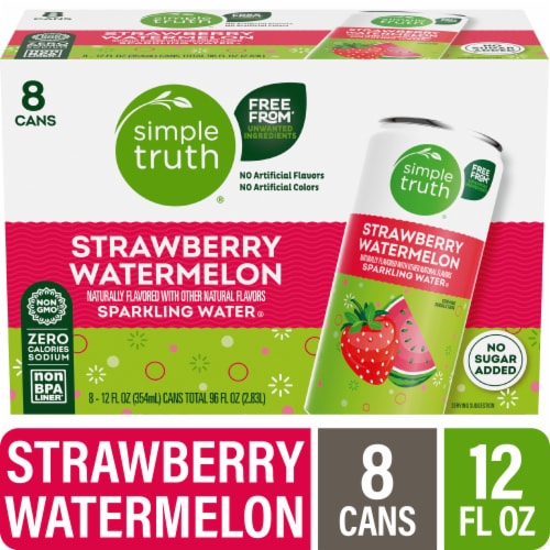 Simple Truth® Strawberry Watermelon Sparkling Seltzer Water Cans Perspective: front