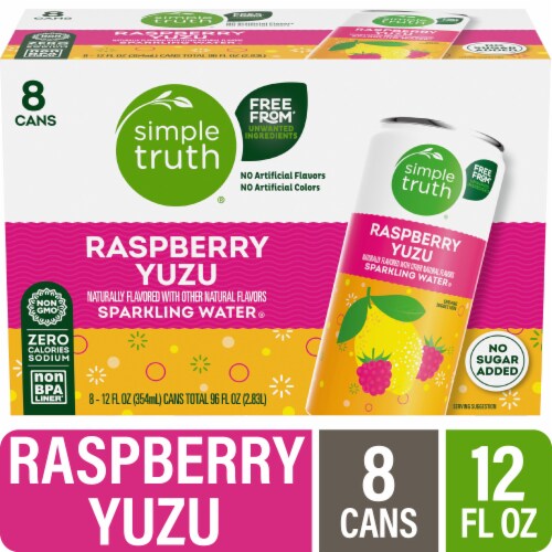 Simple Truth® Raspberry Yuzu Sparkling Seltzer Water Cans Perspective: front