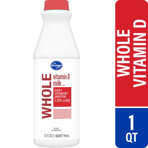 Kroger 3.25% Milkfat Whole Vitamin D Milk Quart Perspective: front