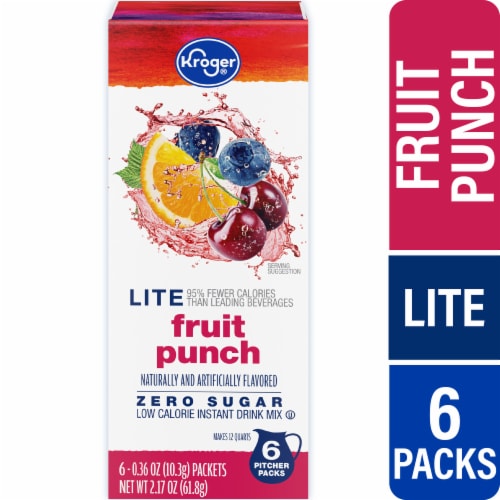 Kroger® Lite Zero Sugar Fruit Punch Instant Drink Mix Packets Perspective: front