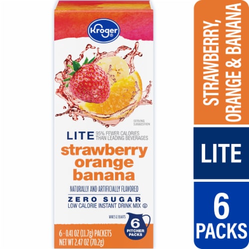 Kroger® Lite Zero Sugar Strawberry Orange Banana Instant Drink Mix Packets Perspective: front