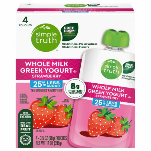 Simple Truth® Strawberry Whole Milk Greek Yogurt Pouches Perspective: front