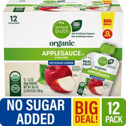 Simple Truth Organic® No Sugar Added Applesauce Pouches BIG DEAL! Perspective: front