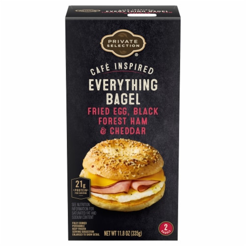 Private Selection® Cafe Inspired Fried Egg Black Forest Ham & Cheddar Everything Bagel Perspective: front