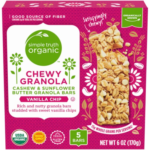 Simple Truth Organic® Vanilla Chip Cashew and Sunflower Butter Chewy Granola Bars Perspective: front