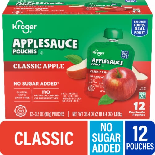 Kroger® No Sugar Added Classic Apple Applesauce Pouches Perspective: front