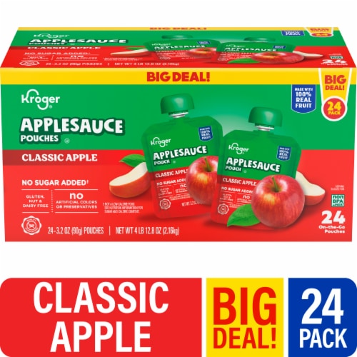 Kroger® No Sugar Added Classic Apple Applesauce Pouches BIG DEAL! Perspective: front