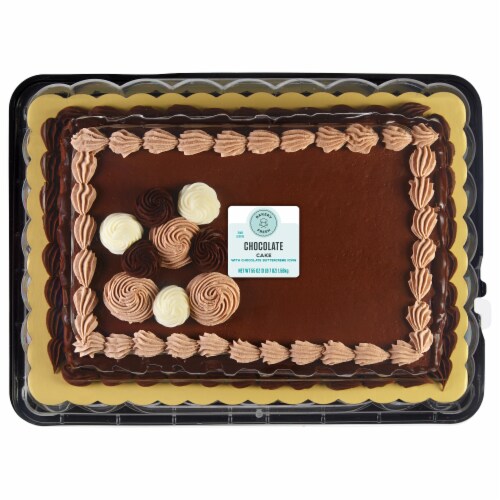 Bakery Fresh Chocolate Sheet Cake With Chocolate Buttercreme Icing Perspective: front