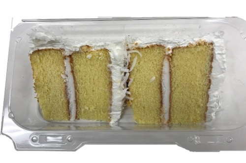 Bakery Fresh Yellow Whipped Icing Coconut Cake Slice Perspective: front