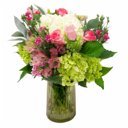 Bloom Haus™ Large Floral Arrangement - Green / White / Pink Perspective: front